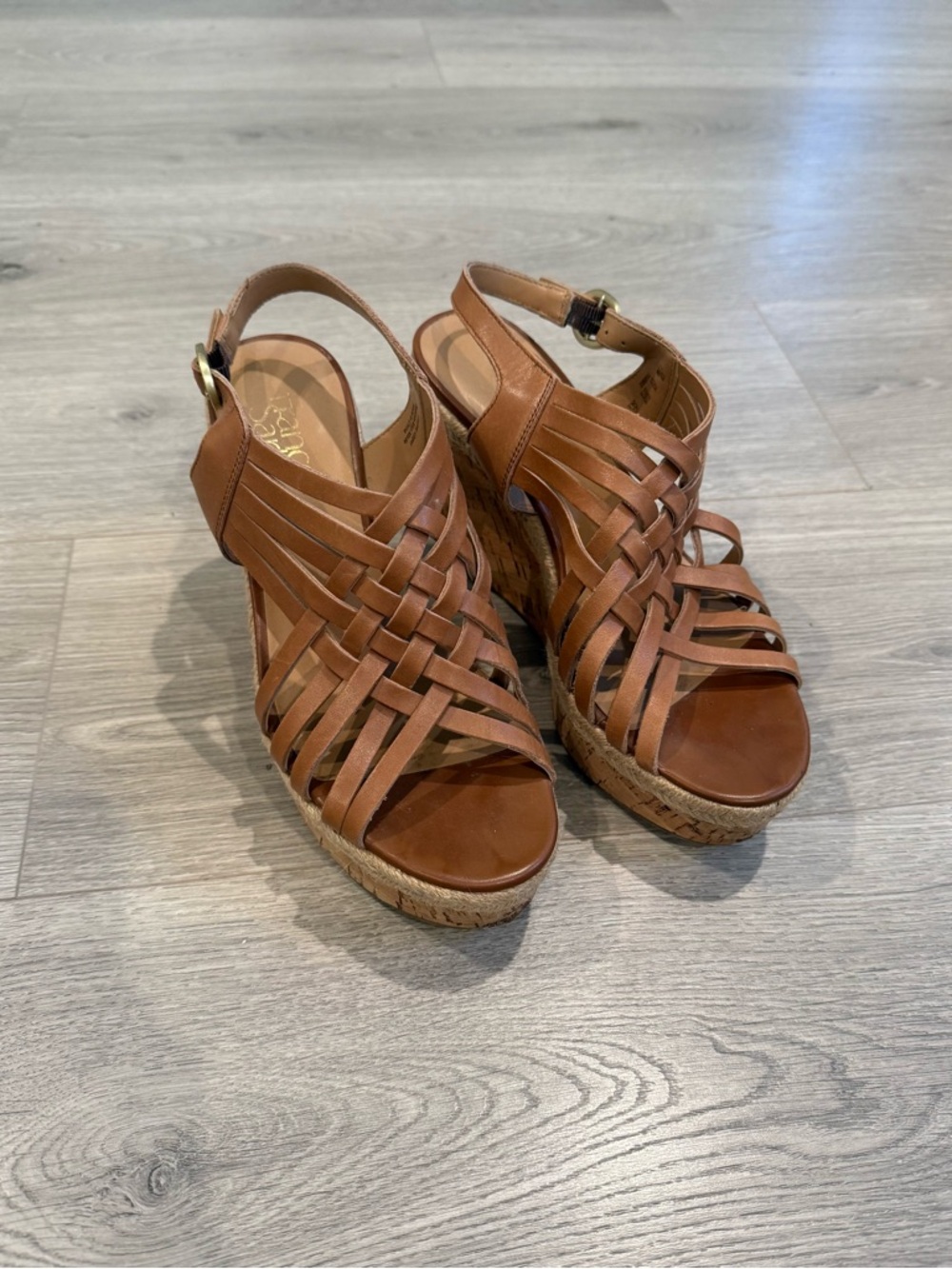 Women's Brown Franco Sarto Tammie Woven Wedge Sandals - Strappy Cork Platform